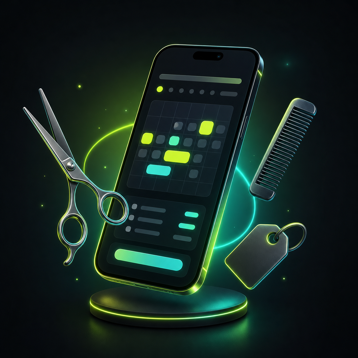 Ilustrácia webu pre kaderníctvo a barbershop — online rezervácia termínu, cenník služieb a galéria účesov na mobile